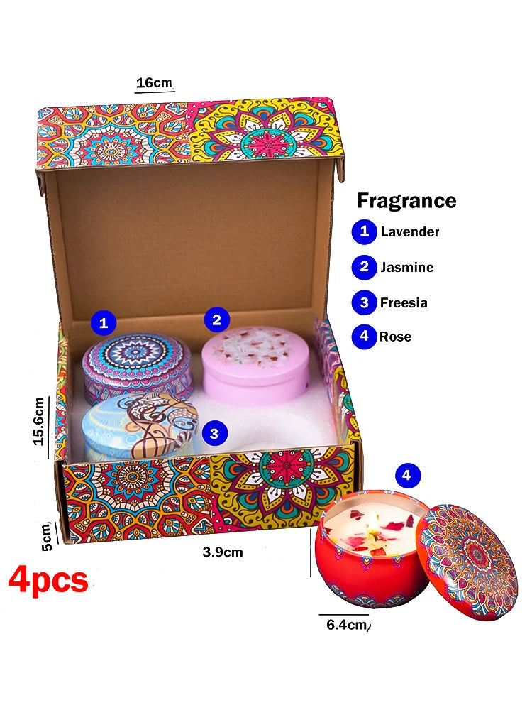 Coffret de 4 Bougies Parfumées – Ambiance Méditative & Chaleureuse